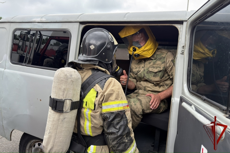 В назрановском полку Росгвардии прошло совместное пожарно-тактическое занятие